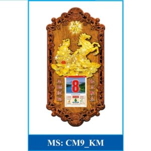 Đốc lịch gỗ 3D Phong thủy Kim Mã CM9